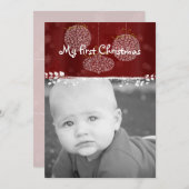 あなたの写真ホワイトオーナメント私の最初のクリスマス シーズンカード (正面/裏面)