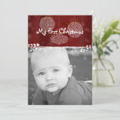 あなたの写真ホワイトオーナメント私の最初のクリスマス シーズンカード (スタンド正面)