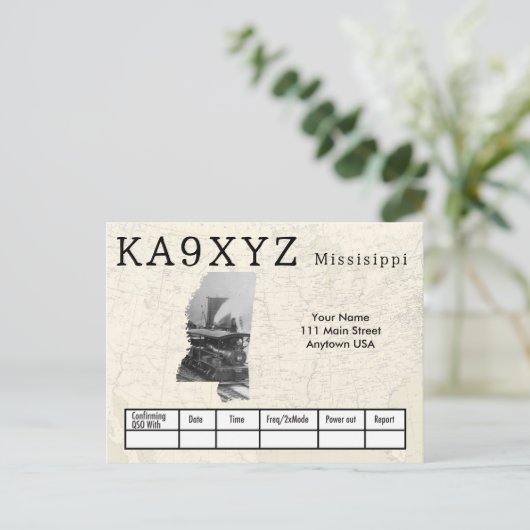 あなたの写真ミシシッピ型切り出しカスタムQSL ポストカード (スタンド正面)