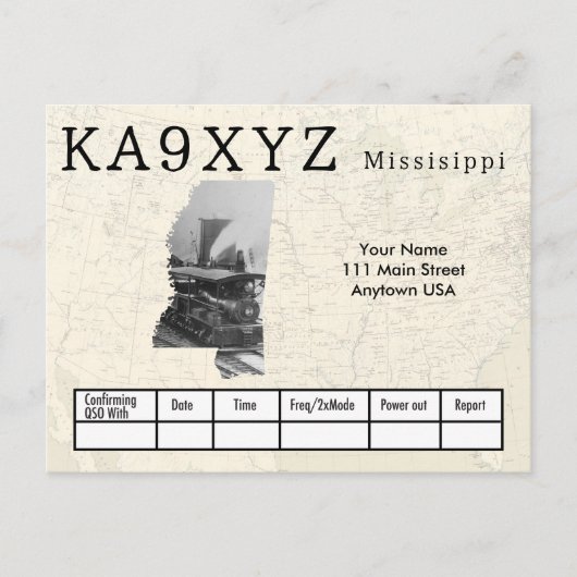 あなたの写真ミシシッピ型切り出しカスタムQSL ポストカード (正面)