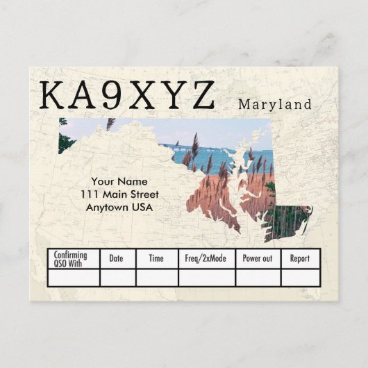 あなたの写真メリーランド型切り出しカスタムQSL ポストカード (正面)