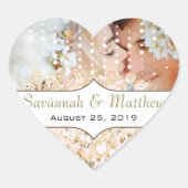 あなたの写真ロマンチックなハートリーフバラ金ゴールドピンクツリー ハートシール (正面)