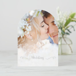 あなたの写真ヴィンテージダマスクブラックフォント結婚ズ 招待状