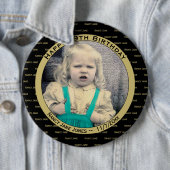 あなたの写真任意の誕生日名パターンブラック/金ゴールド 缶バッジ (インサイチュ)