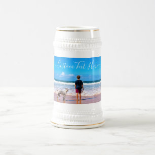 あなたの写真入りビールジョッキとカスタムテキストの名入れギフト ビールジョッキ
