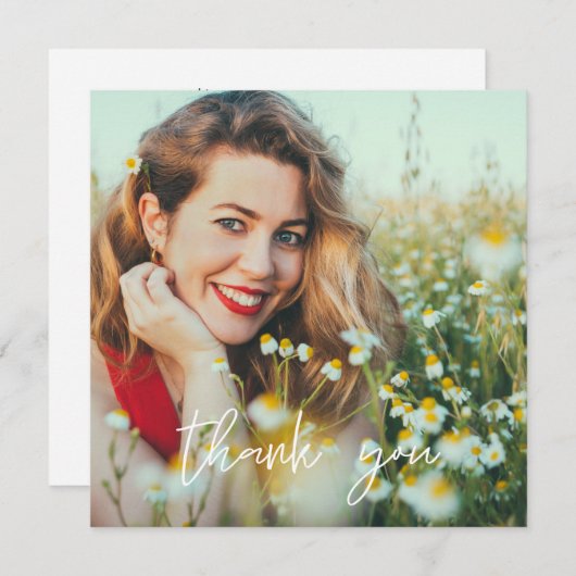 あなたの写真卒業ハットありがとうWhiteV2スクエア サンキューカード (正面/裏面)
