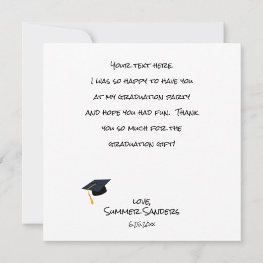 あなたの写真卒業ハットありがとうWhiteV2スクエア サンキューカード (裏面)
