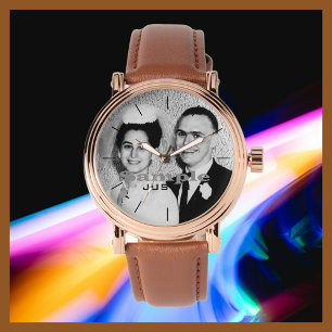 あなたの写真名バラ金ゴールドメンズブラウンバンド手首 腕時計