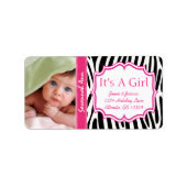 あなたの写真新生児その女の子ピンクのトレンディージグザグ ラベル (正面)
