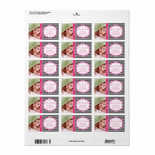 あなたの写真新生児その女の子ピンクのトレンディージグザグ ラベル (フルシート)