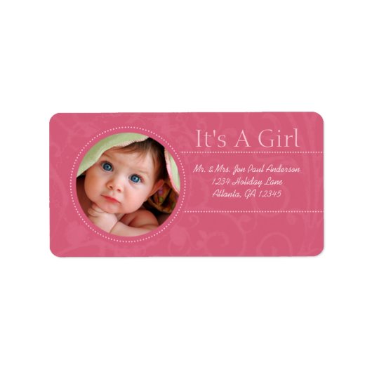 あなたの写真新生児それは女の子の茶色とピンクのドットだ ラベル (正面)