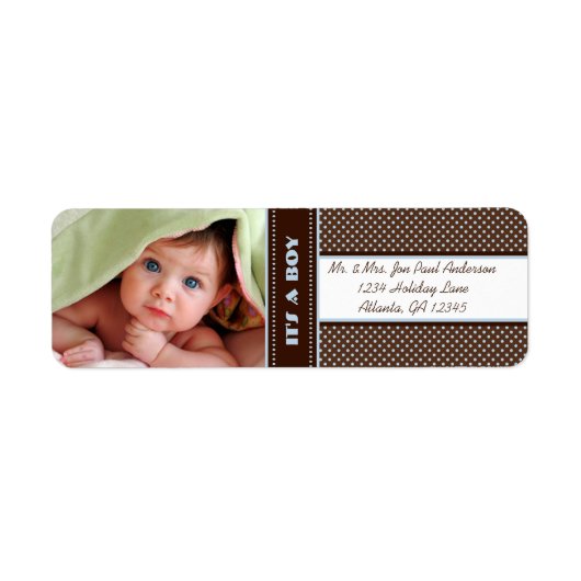 あなたの写真新生児それは男の子の茶色と青の点だ ラベル (正面)