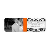 あなたの写真結婚のオレンジ色のクラッシュヴィンテージダマスク ラベル (正面)