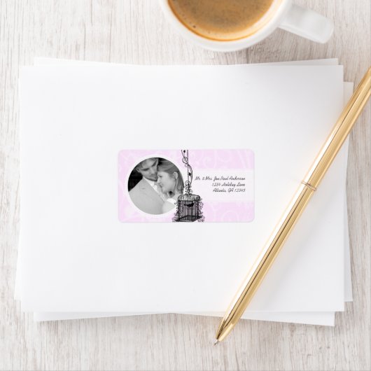 あなたの写真結婚のヴィンテージ薄紫ダマスク ラベル (インサイチュ)