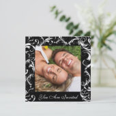 あなたの写真結婚式招待状黒いファンシー渦巻き 招待状 (スタンド正面)