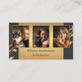 あなたの写真金ゴールドグレーファミリーセラピスト 名刺 (正面)