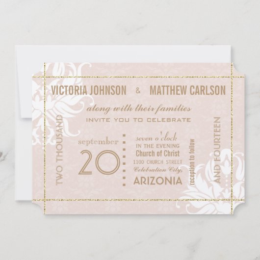 あなたの写真金ゴールドバラダマスクフローラ結婚ズ 招待状 (正面)