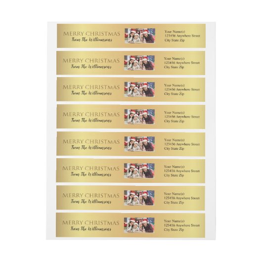 あなたの写真金ゴールドメリークリスマス差出人住所 ラップアラウンドラベル (シート)