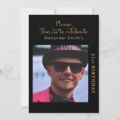 あなたの写真21st誕生日ブラックと金ゴールド 招待状 (正面)