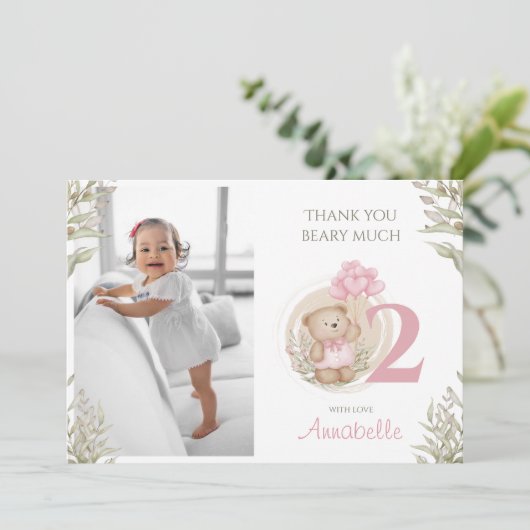 あなたの写真2nd誕生日ガールフラットサンキューカード サンキューカード (スタンド正面)
