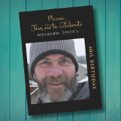 あなたの写真40th誕生日ブラックと金ゴールド 招待状