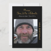 あなたの写真60th誕生日ブラック金ゴールド招待状 招待状 (正面)