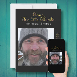 あなたの写真60th誕生日ブラック金ゴールド招待状 招待状