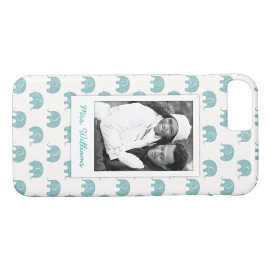 あなたの写真|のかわいいティール(緑がかった色)象パターンを加えて下さい Case-Mate iPhoneケース (裏面(横))