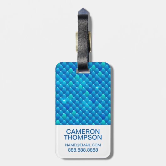あなたの写真|のネオン青い魚スケールを加えて下さい ラゲッジタグ (裏面縦)