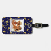 あなたの写真|の濃紺の孔雀パターンを加えて下さい ラゲッジタグ (正面横)