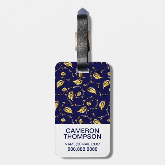 あなたの写真|の濃紺の孔雀パターンを加えて下さい ラゲッジタグ (裏面縦)