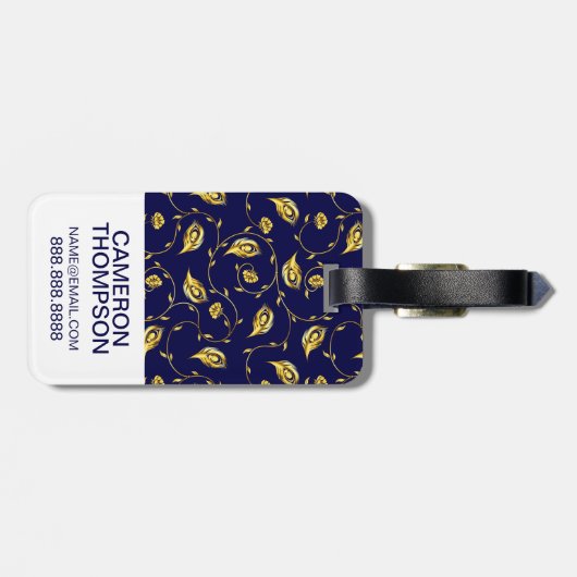 あなたの写真|の濃紺の孔雀パターンを加えて下さい ラゲッジタグ (裏面横)