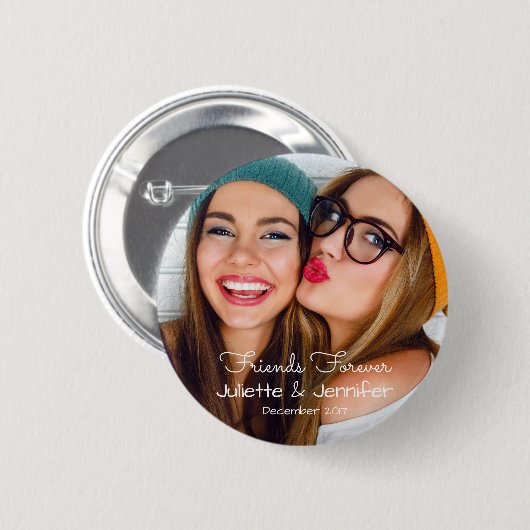 あなたの写真|を個人化なります名前、日付とアップロードして下さい 缶バッジ (正面&裏面)
