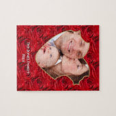 あなたの写真:クリスマスレッドローズパターンのハートフレーム ジグソーパズル (横)