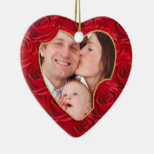 あなたの写真:クリスマスレッドローズパターンのハートフレーム セラミックオーナメント (右)