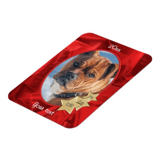 あなたの写真:クリスマスレッド楕円写真フレーム マグネット (左側)