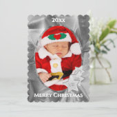 あなたの写真：シルバークリスマスオーバル写真フレーム シーズンカード (スタンド正面)