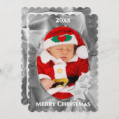 あなたの写真：シルバークリスマスオーバル写真フレーム シーズンカード (正面/裏面)