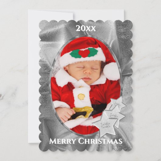 あなたの写真：シルバークリスマスオーバル写真フレーム シーズンカード (正面)