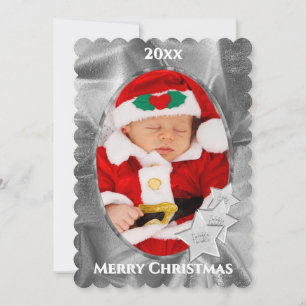 あなたの写真：シルバークリスマスオーバル写真フレーム シーズンカード