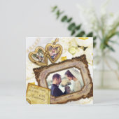 あなたの写真 ハート ロケット アンティーク フレーム 結婚記念日 招待状 (スタンド正面)