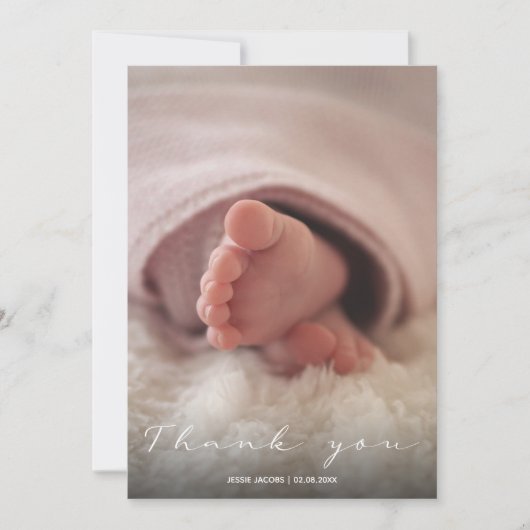 あなたの写真、ベビーガール、ベビーシャワーサンキューカード (正面)