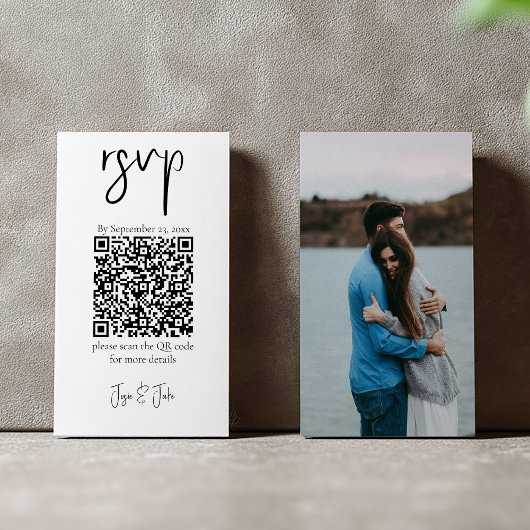 あなたの写真、モノクロのQRコードの結婚式出欠確認 エンクロージャーカード