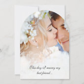 あなたの写真 ヴィンテージ ダマスク ブラック フォント 結婚式 招待状 (正面)