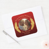 あなたの写真、保存日付、金の花 マルーンレッド スクエアシール (封筒)