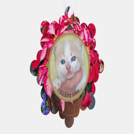 あなたの写真 – 年伝統的間ギフトポインセチア オーナメントカード (右)