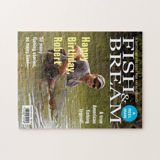 あなたの写真、文字おもしろい偽の魚釣り雑誌の表紙、 ジグソーパズル (横)