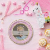 あなたの写真、文字のピンクおよび金ゴールドのパーソナライズなプレート ペーパープレート (パーティー)