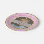 あなたの写真、文字のピンクおよび金ゴールドのパーソナライズなプレート ペーパープレート (アングル)