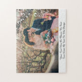 あなたの写真&文字エレガント白フローラ旋回フィリグリー ジグソーパズル (縦)